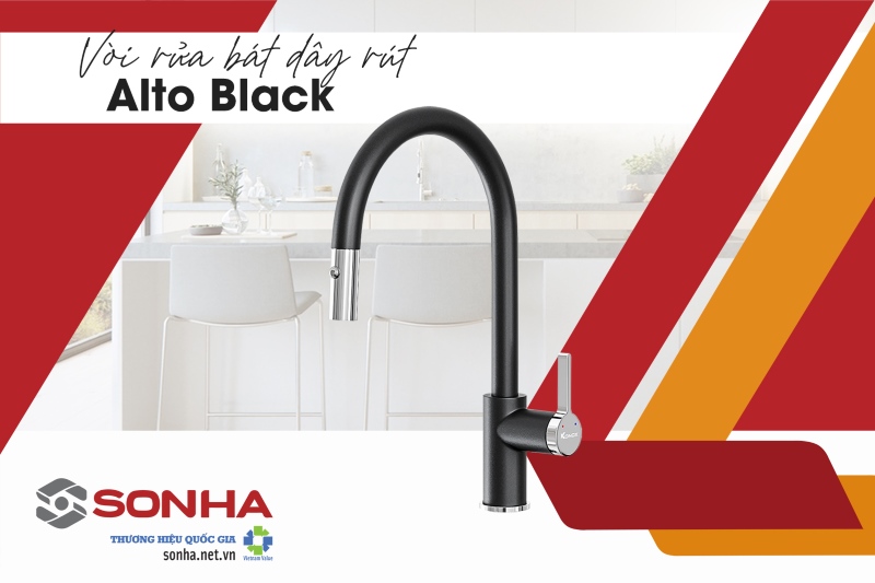 Vòi rửa bát rút dây Konox Alto Black