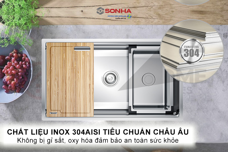 Chất liệu inox 304AISI tiêu chuẩn châu Âu an toàn cho sức khỏe