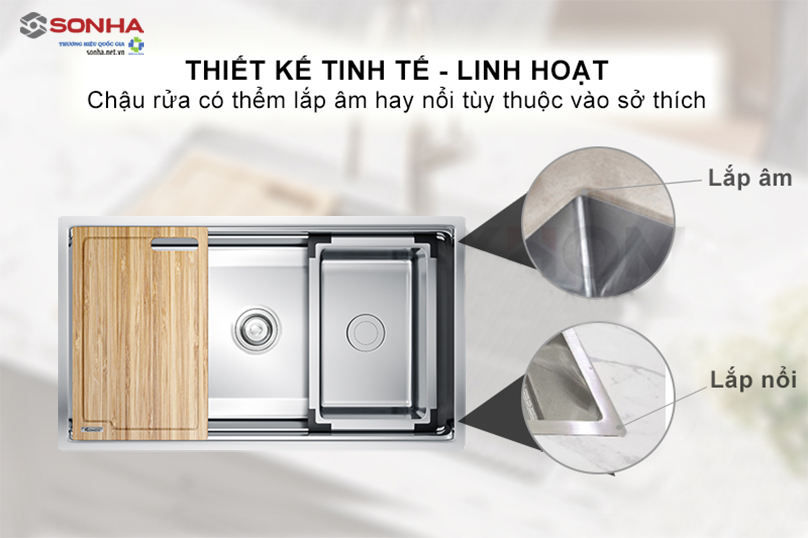 Không gian sang trọng tinh tế với thiết kế lắp âm và bán âm mặt đá