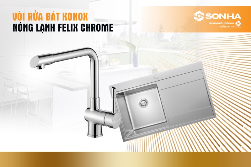 Vòi rửa bát Konox nóng lạnh Felix Chrome