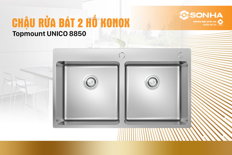 Chậu rửa bát 2 hố Konox 8850 Topmount Unico