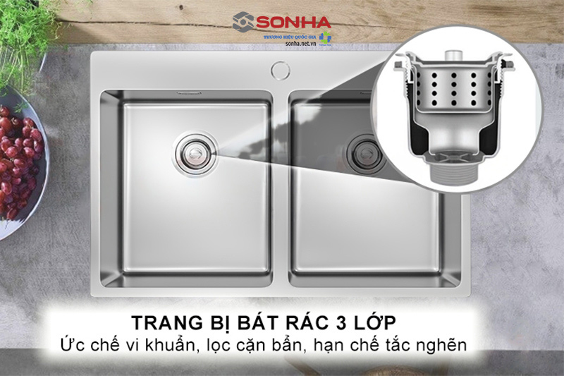 Bát rác 3 lớp lọc sạch cặn bẩn, thực phẩm và hạn chế tắc nghẽn