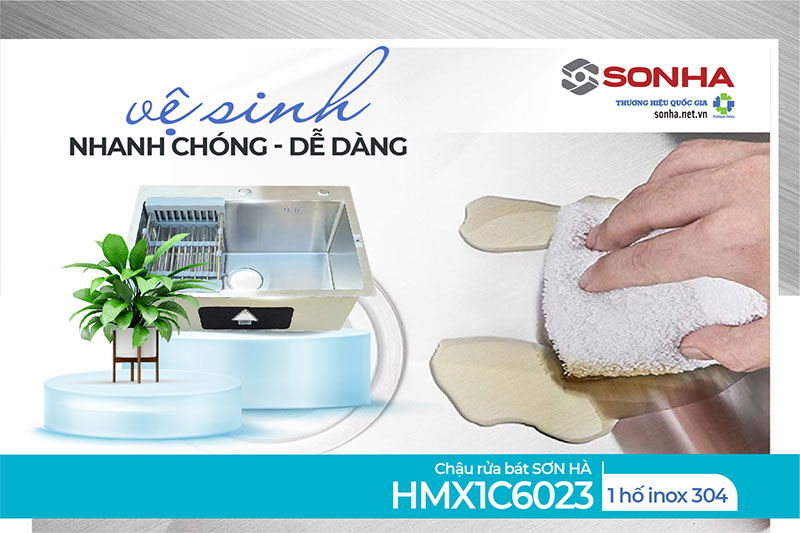 Chậu 1 hố Sơn Hà HMX1C6023 dễ dàng vệ sinh