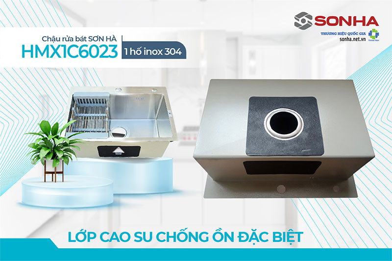 Chậu 1 hố HMX1C6023 thiết kế lớp cao su chống ồn