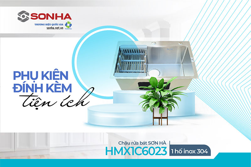 Mua chậu 1 hố Sơn Hà HMX1C6023 tặng kèm rổ rút