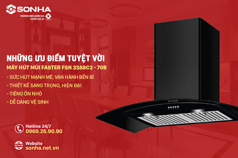 Tính năng của máy hút mùi Faster FS3388C2-70B gắn tường