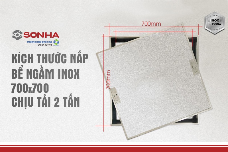 Nắp bể ngầm inox 700x700, chịu tải 2 tấn