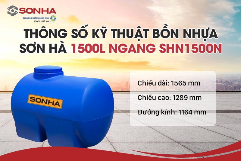 Kích thước bồn nước nhựa Sơn Hà 1500L ngang