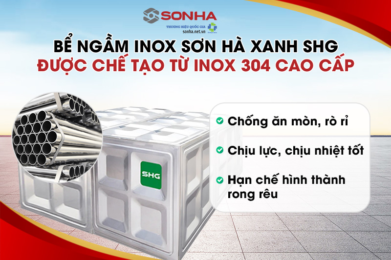 Bể nước inox chôn ngầm SHG 1500L được chế tạo từ inox 304