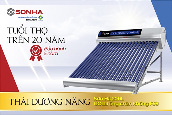 Thái dương năng 200L Sơn Hà Gold tuổi thọ lên tới 20 năm