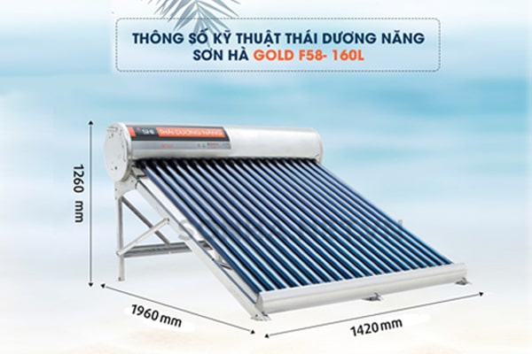 Thông số kỹ thuật thái dương năng Gold 160L Sơn Hà ống chân không