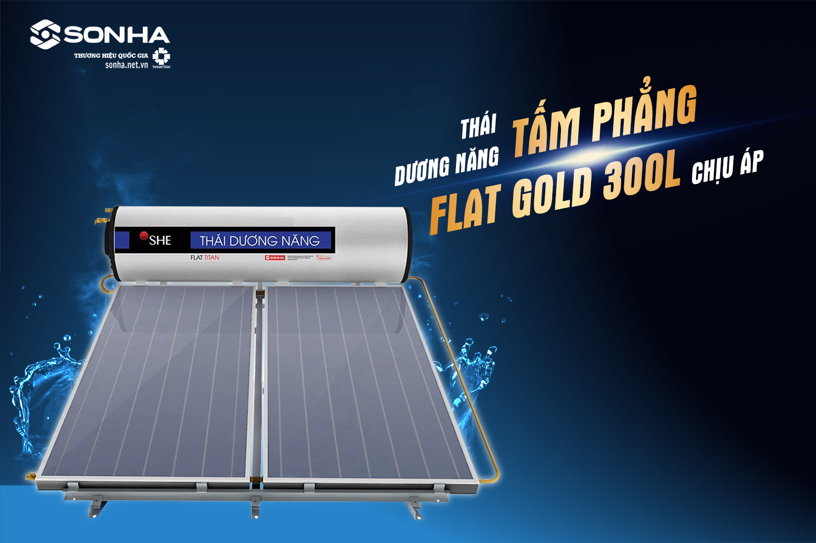 Thái dương năng tấm phẳng Flat Gold 300L Chịu áp