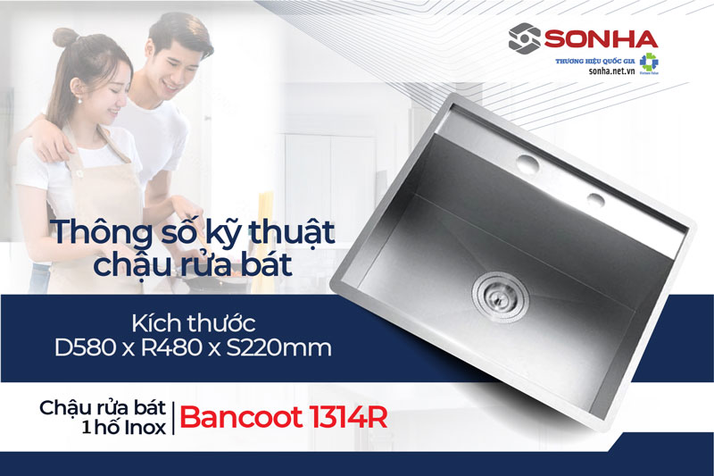 Kích thước chậu rửa bát 1 hố âm bàn Bancoot 1314R