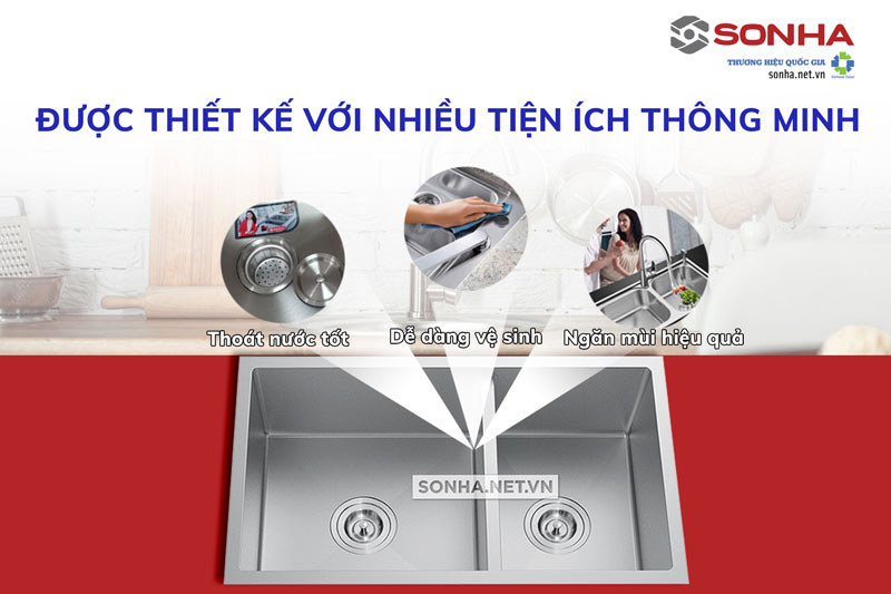 Chậu rửa bát 2 hố Bancoot 1603R thiết kế thông minh