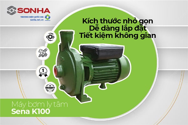 Máy bơm 750W Sena có kích thước nhỏ gọn