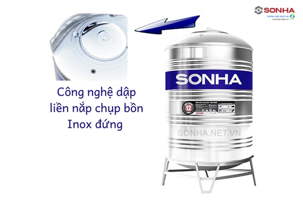 Bồn nước Sơn Hà 1000l đứng sử dụng công nghệ dập liền nắp chụp bồn