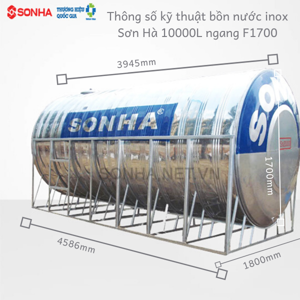 Kích thước bồn nước inox Sơn Hà 10000l ngang F1700