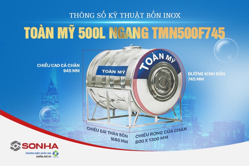 Thông số kỹ thuật của bồn nước Toàn Mỹ TMN500F745 500 lít