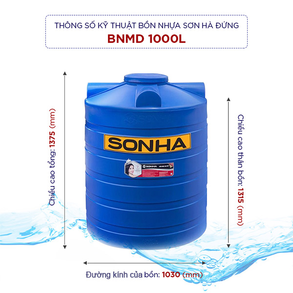 Thông số kỹ thuật bồn nhựa 1000L đứng Sơn Hà