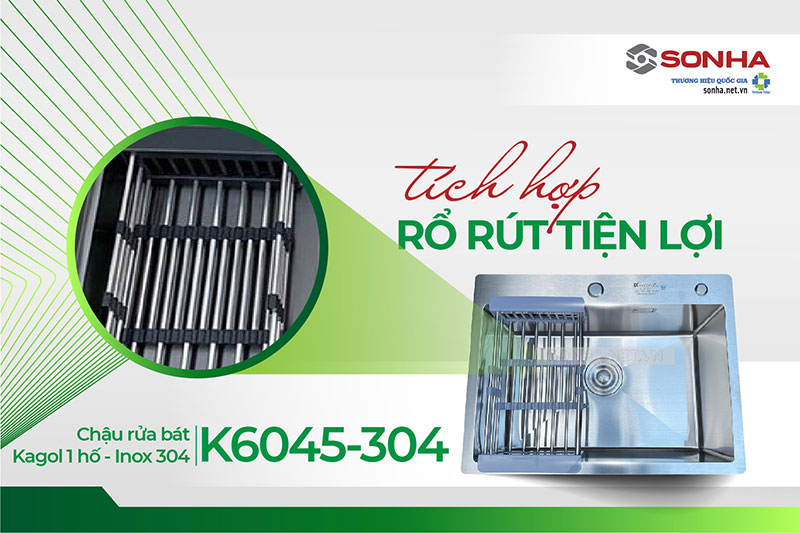 Mua chậu rửa bát 1 hố Kagol K6045-304 tặng kèm rổ rút