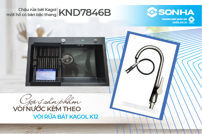 Combo chậu, vòi rửa bát Kagol K12 với KND6045