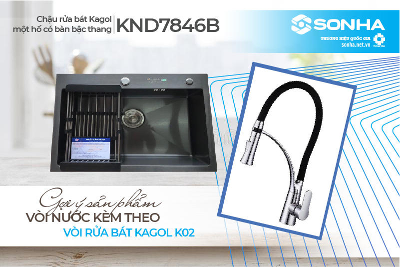 Vòi rửa bát K02 đi kèm chậu Kagol KND6045