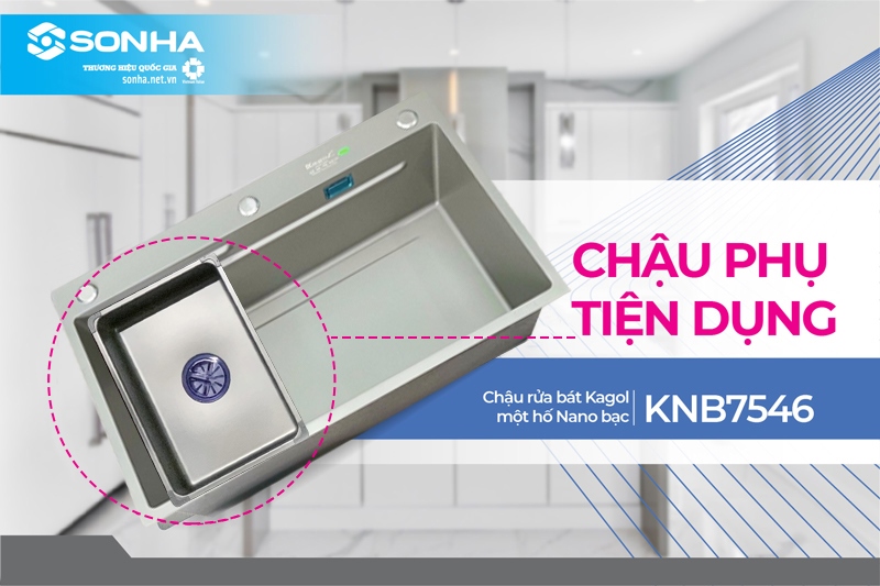 Khi mua chậu rửa Kagol KNB7546 được tặng 1 chậu nhỏ và thớt gỗ tiện dụng