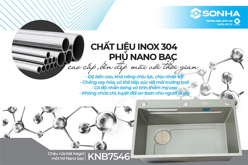 Chất liệu inox 304 giúp chậu Kagol KNB7546 được người dùng ưa tiên lựa chọn