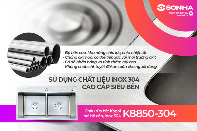 Chậu Kagol K8850-304 làm từ inox 304 siêu bền