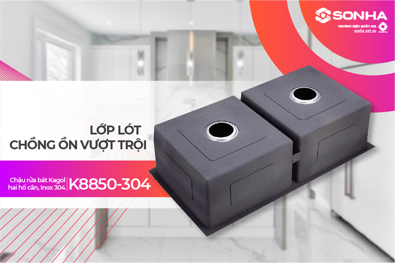 Chậu Kagol K8850-304 thiết kế lớp chống ồn