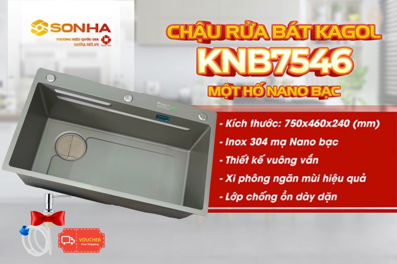 KNB7546 thuộc kích thước chậu rửa bát 1 hố phổ biến các gia đình Việt ưa chuộng