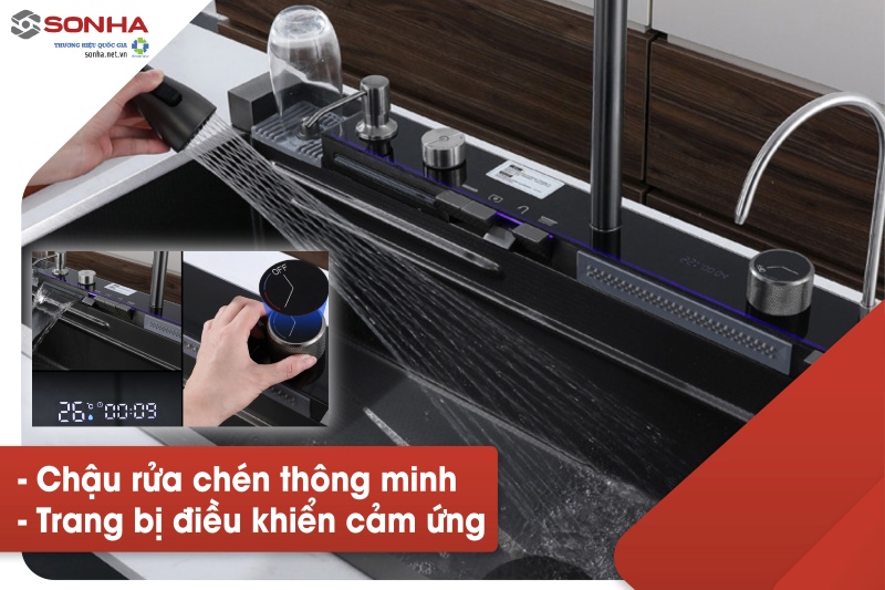 Chậu rửa bát thông minh trang bị điều khiển cảm ứng hiện đại