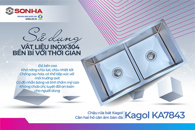 Chậu Kagol KA7843 âm bàn đá làm từ inox 304