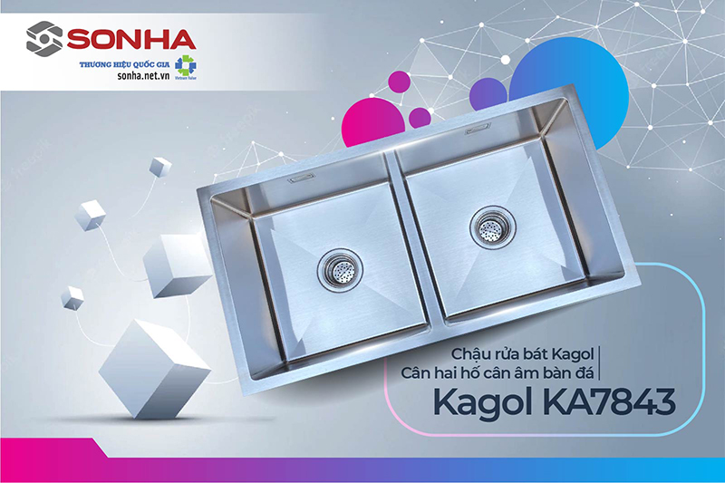 Chậu Kagol KA7843 hai hố cân âm bàn đá inox 304