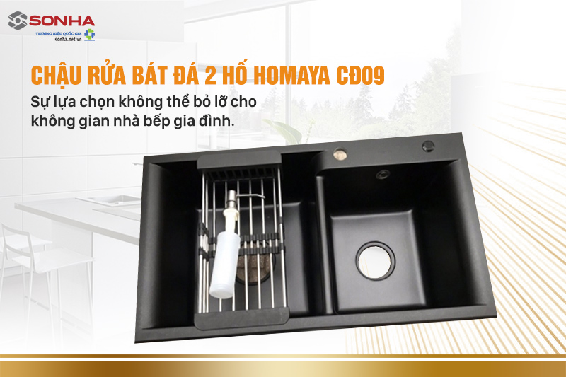 Chậu rửa bát đá Homaya 2 hố kt 820-460 CĐ09 sự lựa chọn không thể bỏ lỡ