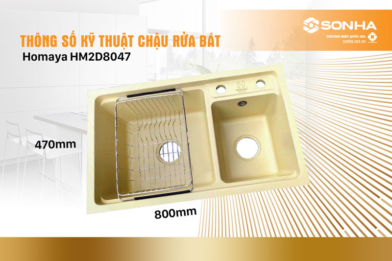 Kích thước chậu rửa chén bằng đá Homaya HM2D8047