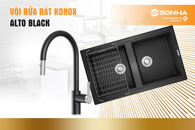 Lắp chậu Konox Phoenix 860 Black và vòi Konox Alto Black