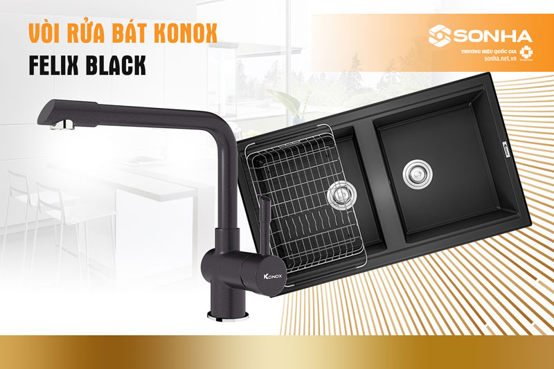 Sử dụng chậu đá Konox Phoenix 860 Black và vòi Felix Black