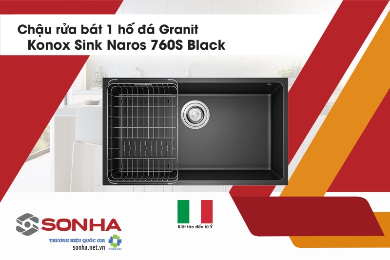 Chậu rửa bát 1 hố đá Granite Konox Sink Naros 760S Black