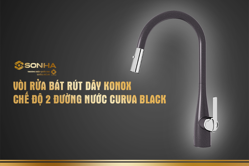 Vòi rửa bát rút dây Konox chế độ 2 đường nước Curva Black