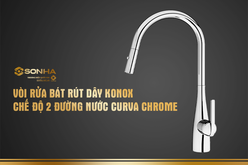 Vòi rửa bát rút dây Konox chế độ 2 đường nước Curva Chrome