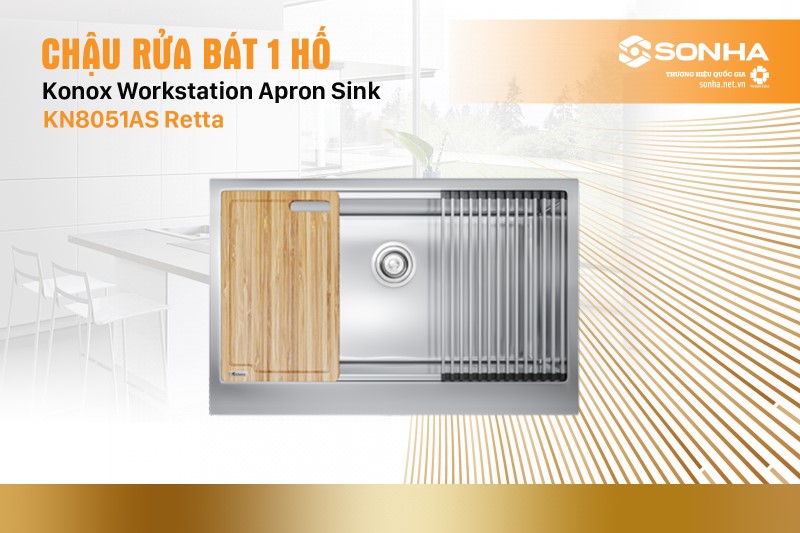 Chậu rửa bát 1 hố Konox Workstation Apron Sink KN8051AS Retta