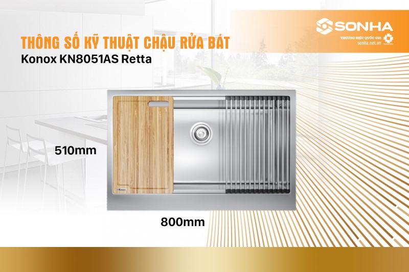 Thông số kỹ thuật chậu rửa bát Konox KN8051AS Retta