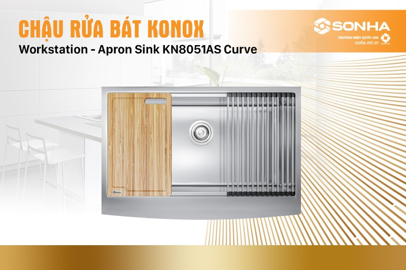 Chậu rửa bát 1 hố Konox Workstation - Apron Sink KN8051AS Curve