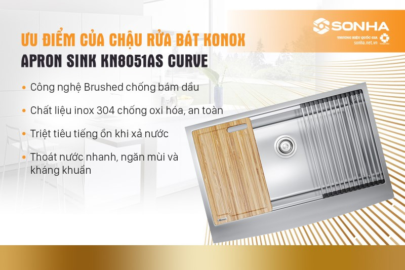 Ưu điểm vượt trội của chậu Konox Workstation - Apron Sink KN8051AS Curve