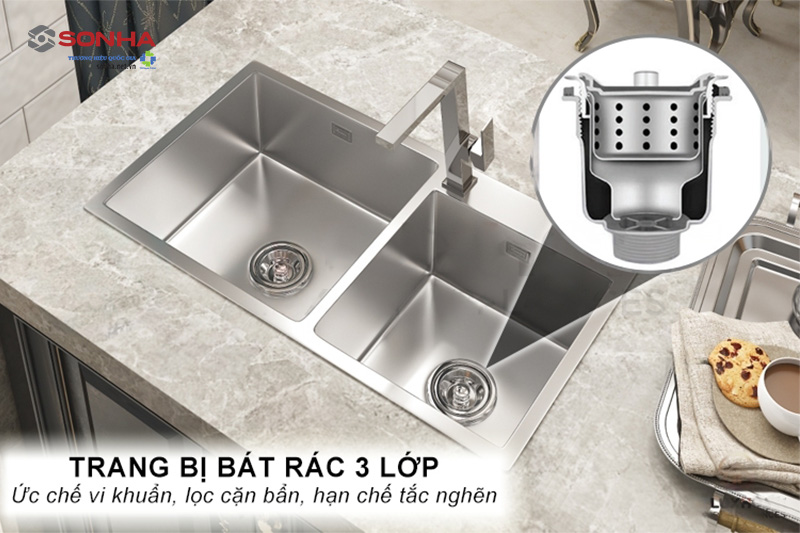 Bát rác 3 lớp ức chế hiệu quả sinh trưởng của vi khuẩn, lọc cặn, hạn chế tắc nghẽn