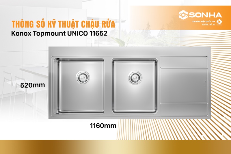 Thông số kỹ thuật của chậu rửa bát Konox Topmount UNICO 11652