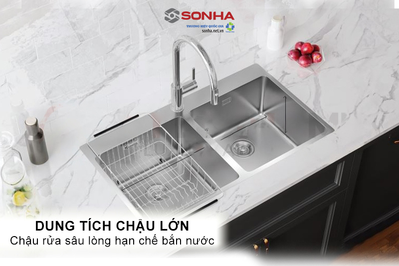 Chậu rửa bát 2 hố lớn đảm bảo hoạt động thoải mái