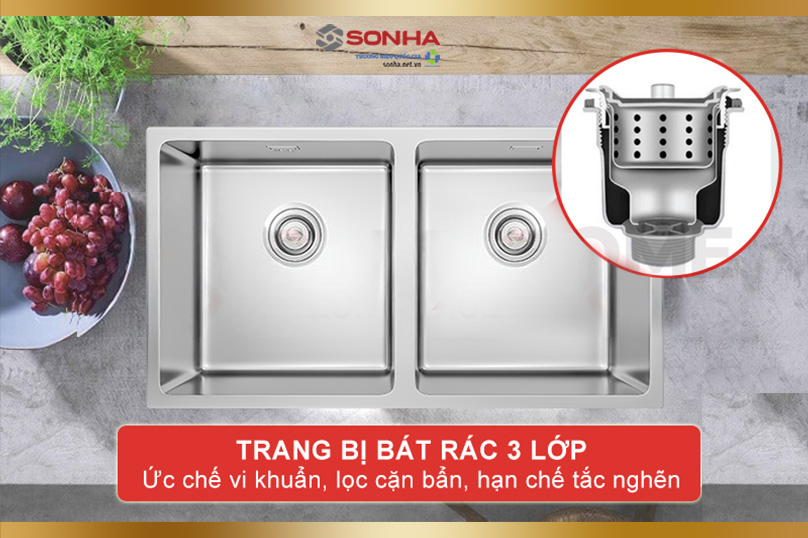 Bát rác 3 lớp ức chế vi khuẩn sinh trưởng, lọc cặn bẩn, hạn chế tắc nghẽn đường ống thoát