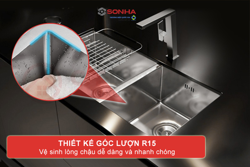 Lòng chậu vệ sinh nhanh chóng và dễ dàng nhờ góc lượn R15